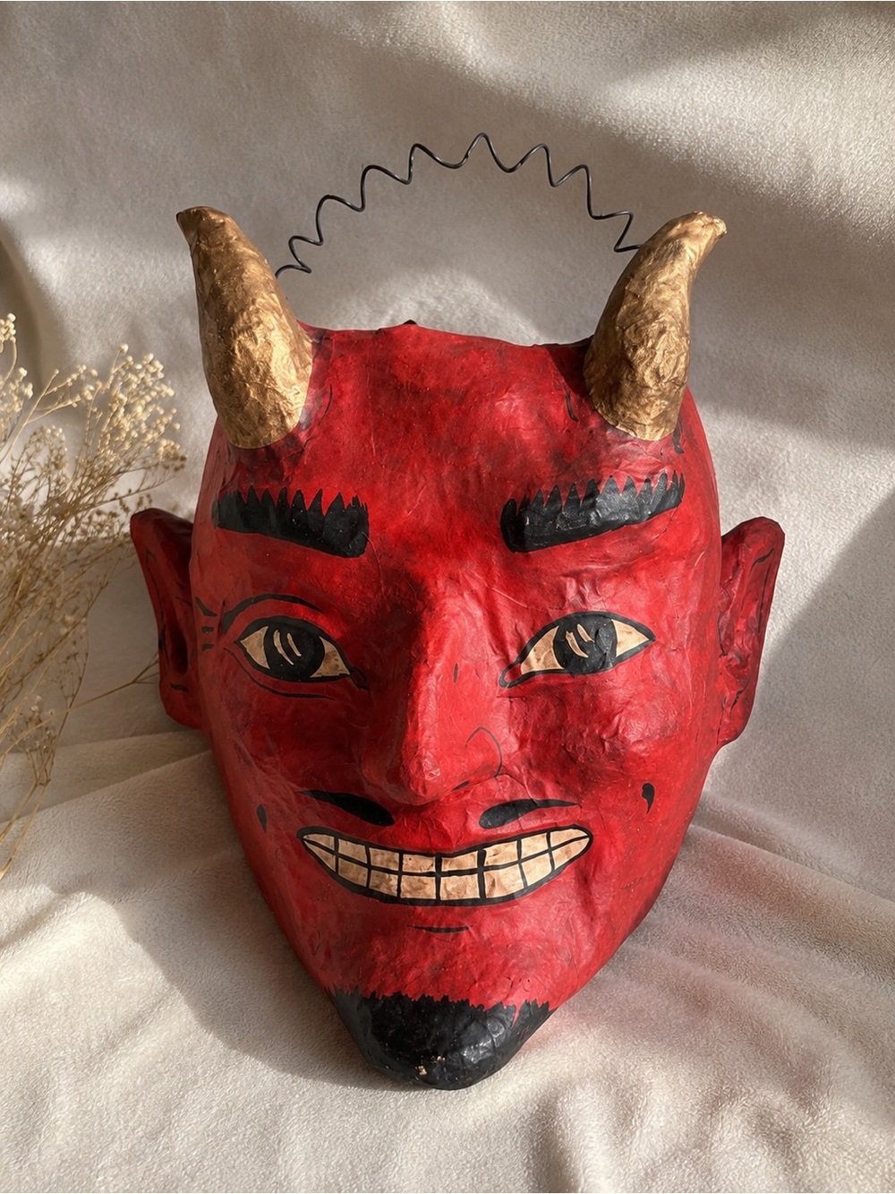 Vintage Cody foster 22” handcrafted paper mache Halloween devil candy bucket